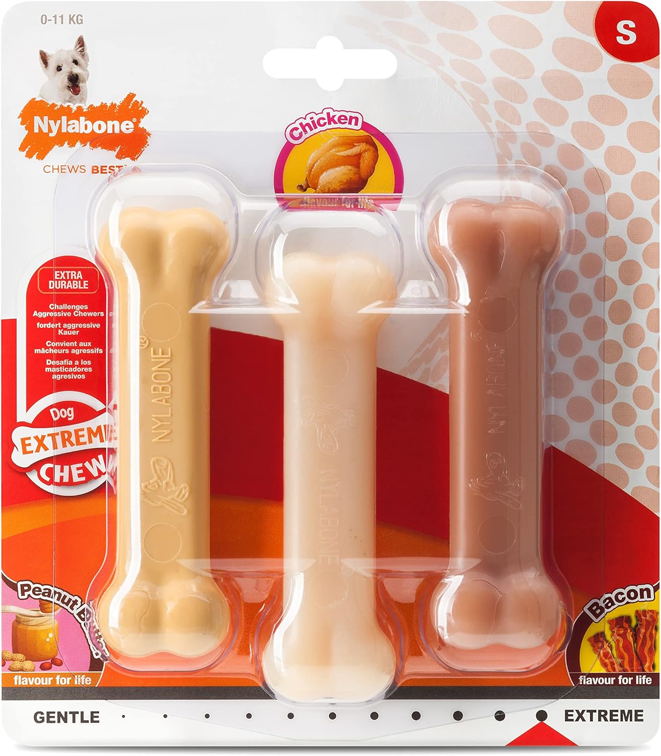 Tough Dog Chew Toy Bones, Peanut Butter, chicken , bacon flavoured