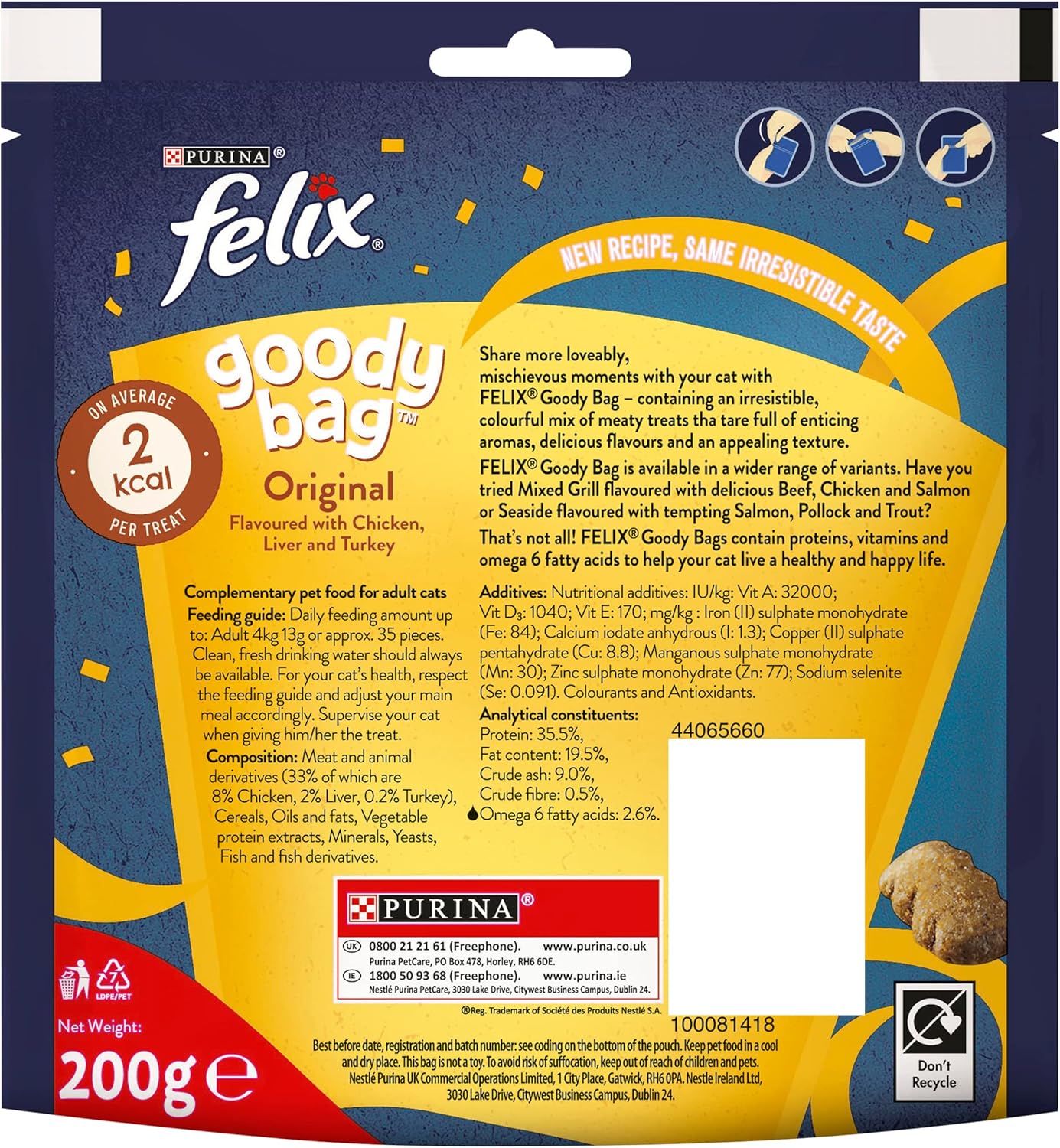 Felix Goody Bag Cat Treats Original Mix 200g (Pack of 5)