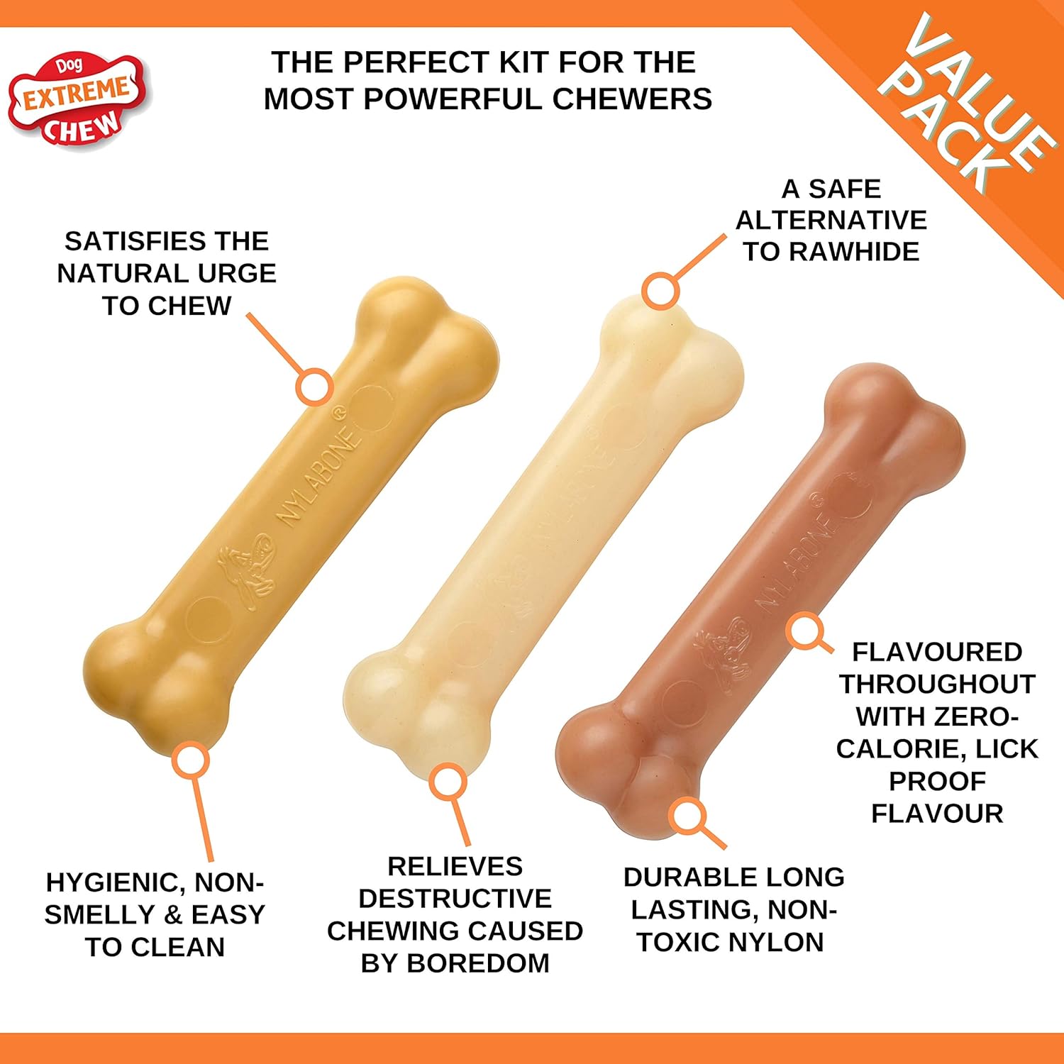 Tough Dog Chew Toy Bones, Peanut Butter, chicken , bacon flavoured